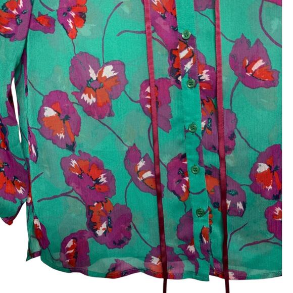 Modcloth Sheer Floral Button Up Blouse SZ XS - Picture 8 of 11
